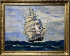 Antique Original Oil painting on canvas, seascape, Sailing Ship, signed