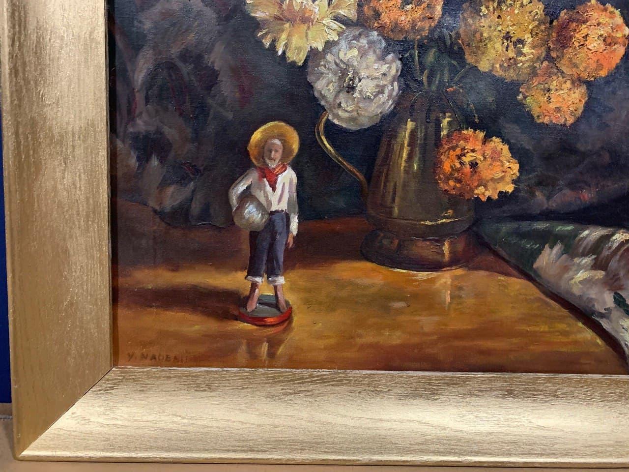 Antique Original Oil Painting On Canvas, Still life, flowers, Signed, Framed For Sale 8