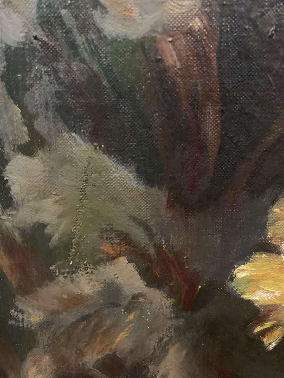 Antiguo Óleo Original Sobre Lienzo, Bodegón, flores, Firmado, Enmarcado - Painting Realista de Unknown