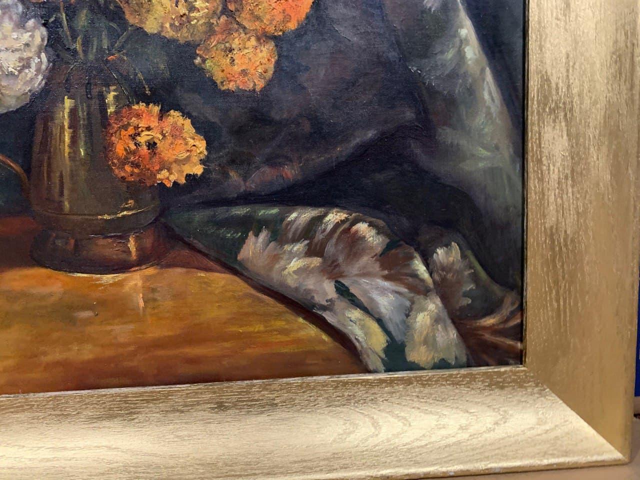 Antique Original Oil Painting On Canvas, Still life, flowers, Signed, Framed For Sale 5
