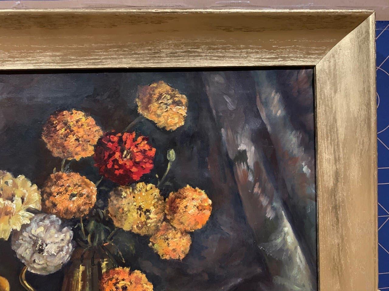 Antique Original Oil Painting On Canvas, Still life, flowers, Signed, Framed For Sale 6