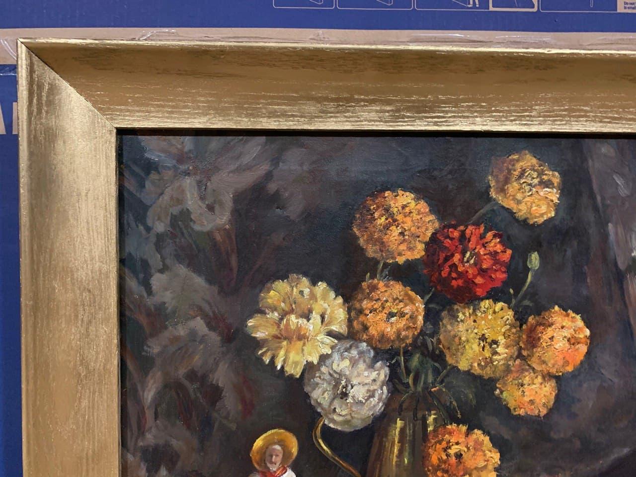 Antique Original Oil Painting On Canvas, Still life, flowers, Signed, Framed For Sale 7