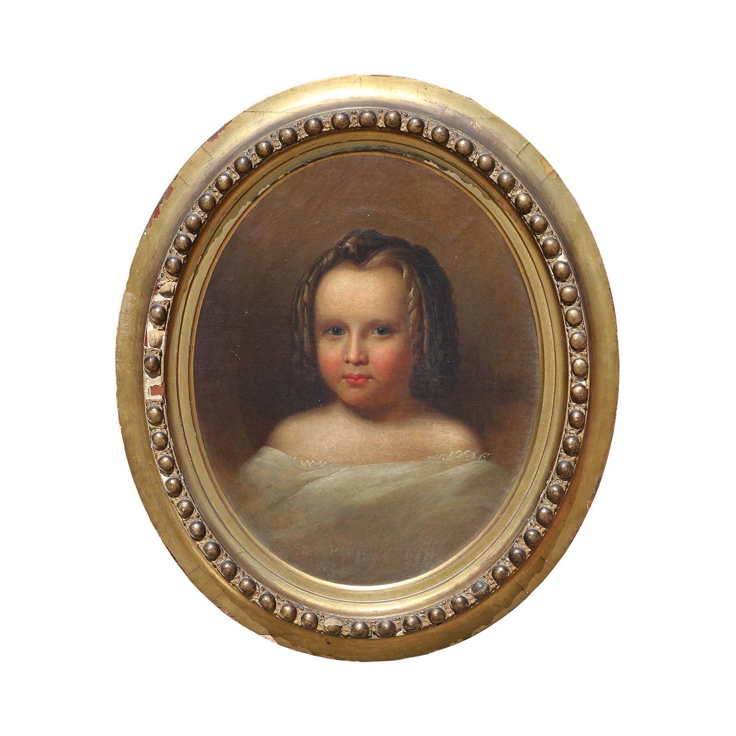 Antique Oval Realistic Portrait of a Young Lady - Painting by Unknown