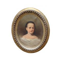Antique Oval Realistic Portrait of a Young Lady