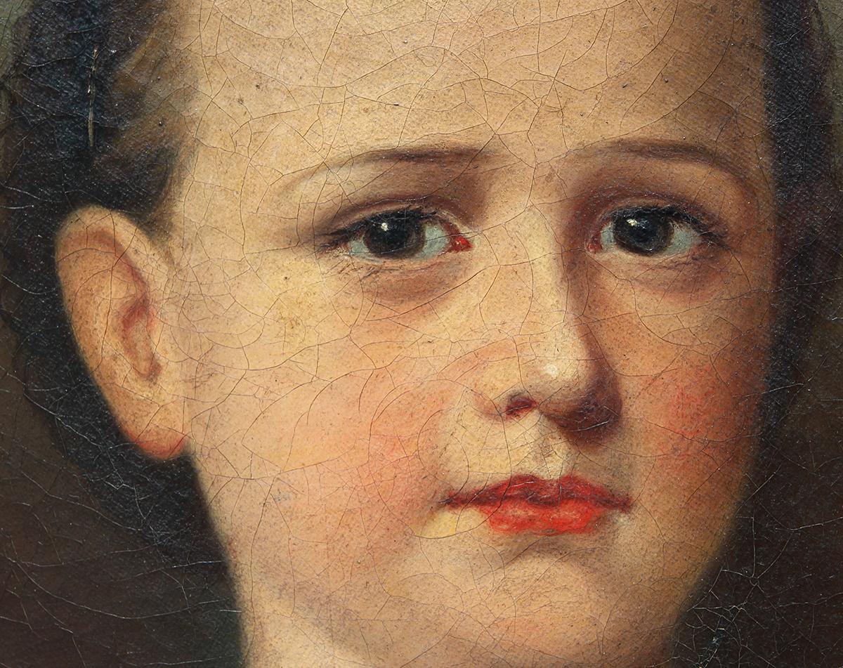 Portrait réaliste ovale ancien d'une jeune femme - Réalisme Painting par Unknown