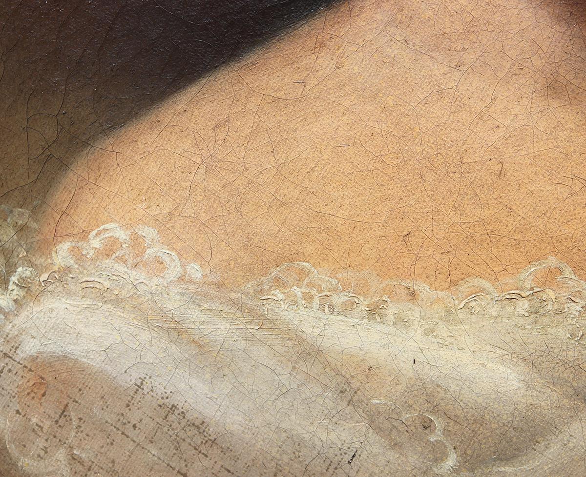 Antico ritratto ovale realistico di una giovane donna - Portrait Painting Marrone di Unknown