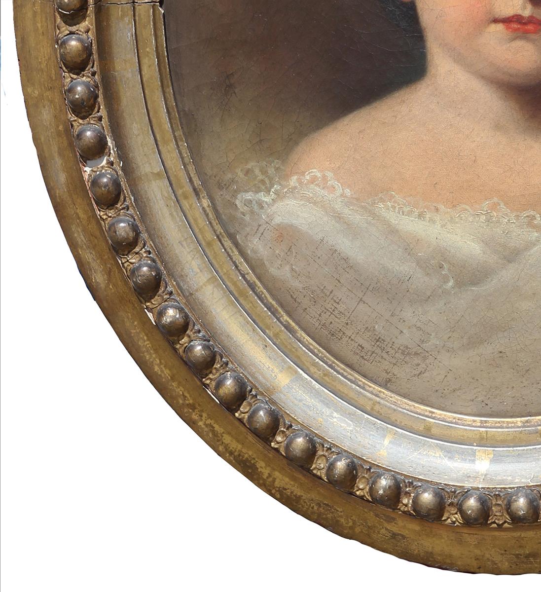 Antique Oval Realistic Portrait of a Young Lady For Sale 1
