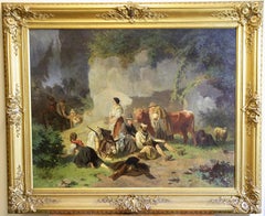 Antikes Gemälde, 19. Jahrhundert, europäischer Monogrammmaler, „Die Eroberung“.