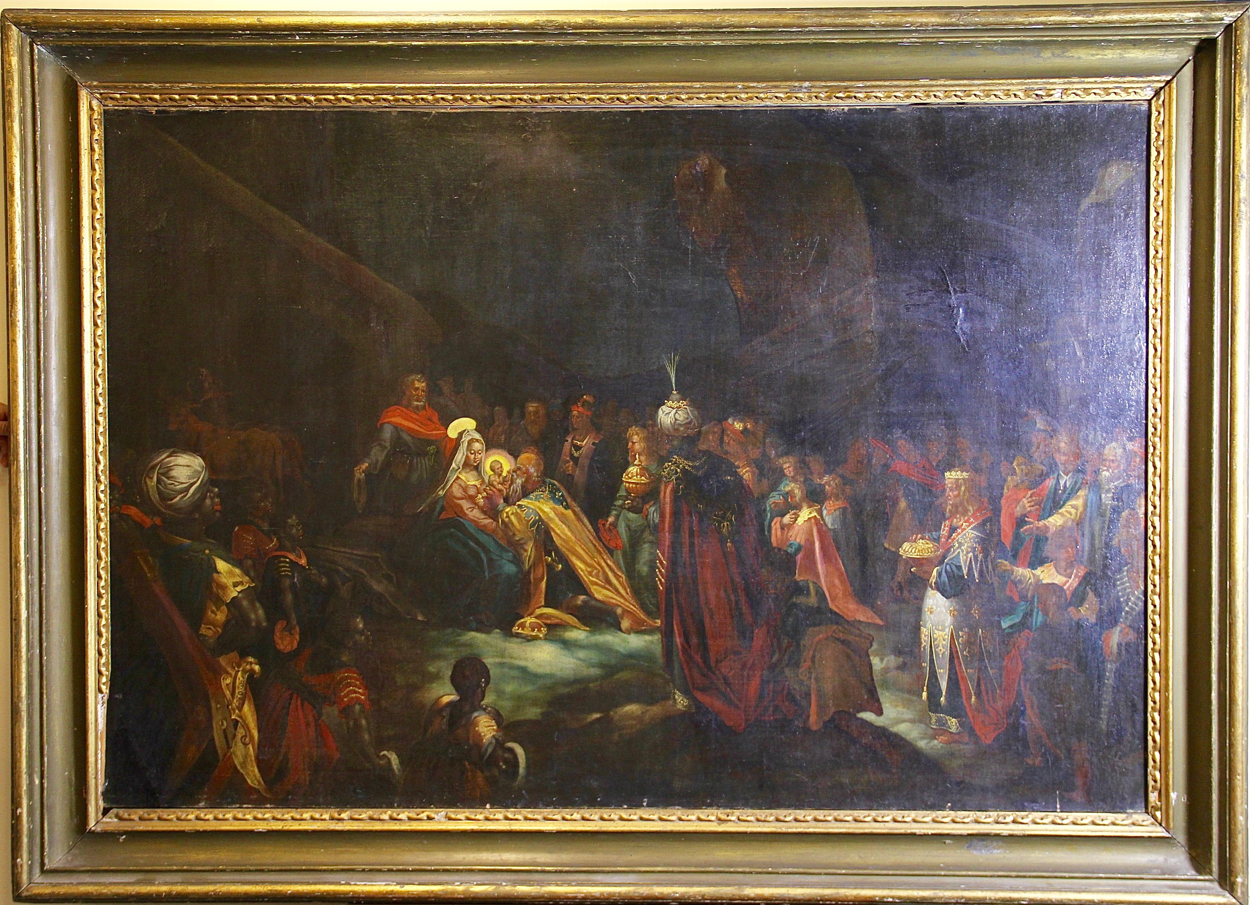 Antike Malerei. „Kings from all over the world in Bethlehem“. Christliche Szene. – Painting von Unknown