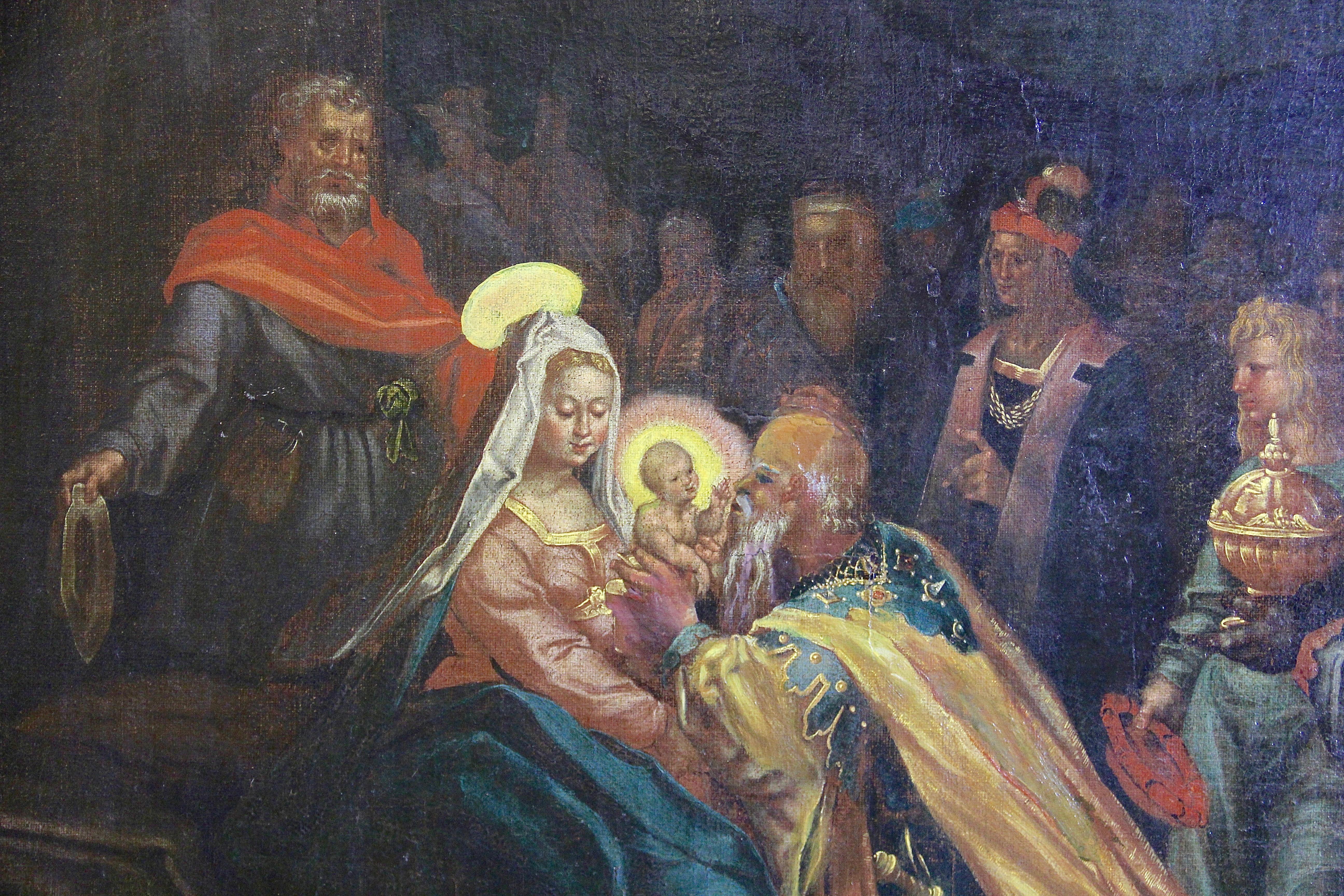 Antike Malerei. „Kings from all over the world in Bethlehem“. Christliche Szene. (Alte Meister), Painting, von Unknown
