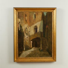 Dipinto antico raffigurante un vicolo di una città antica
