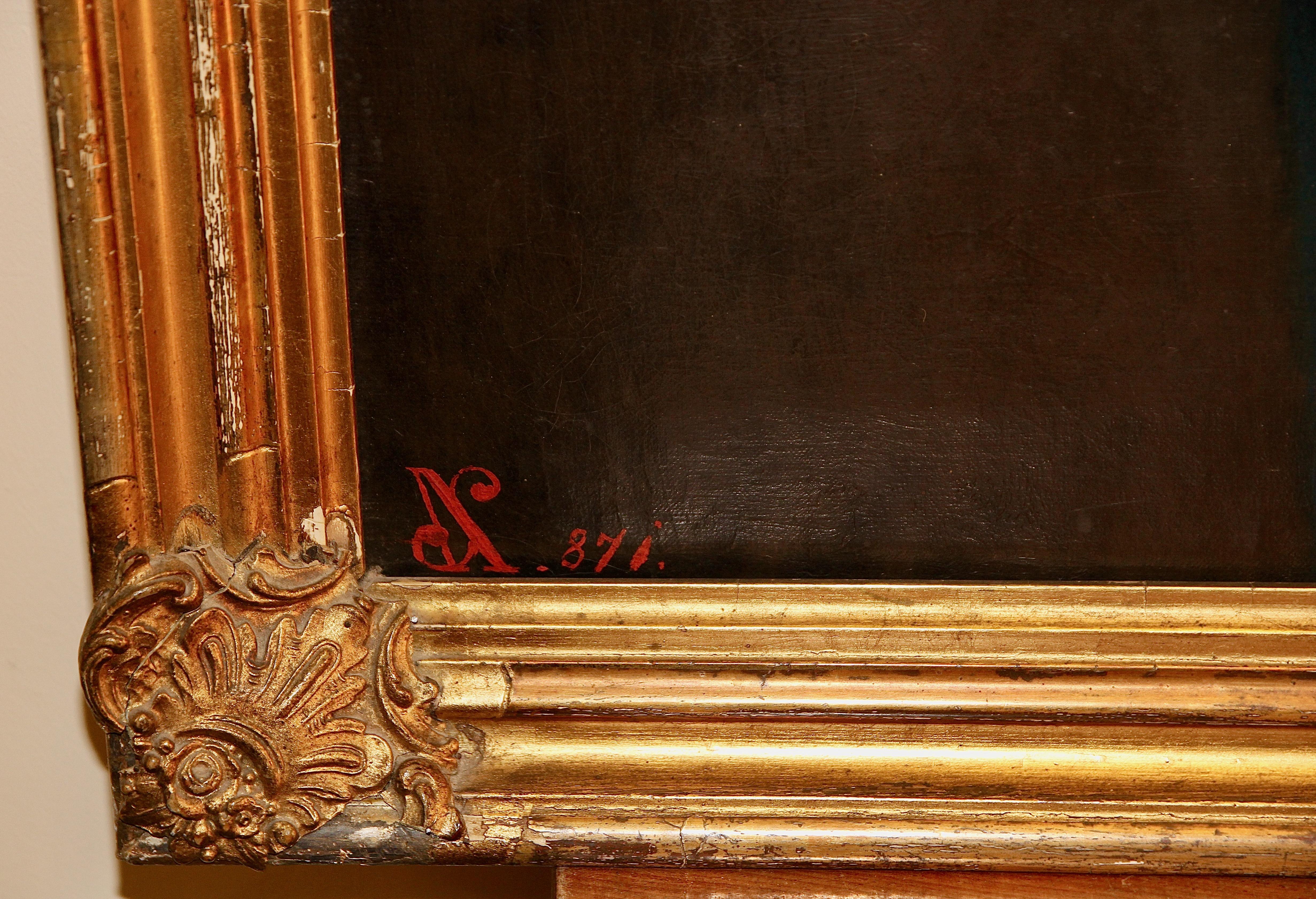 Antikes Gemälde:: Öl auf Leinwand:: 19. Jahrhundert:: „Die modische Frau“. 1