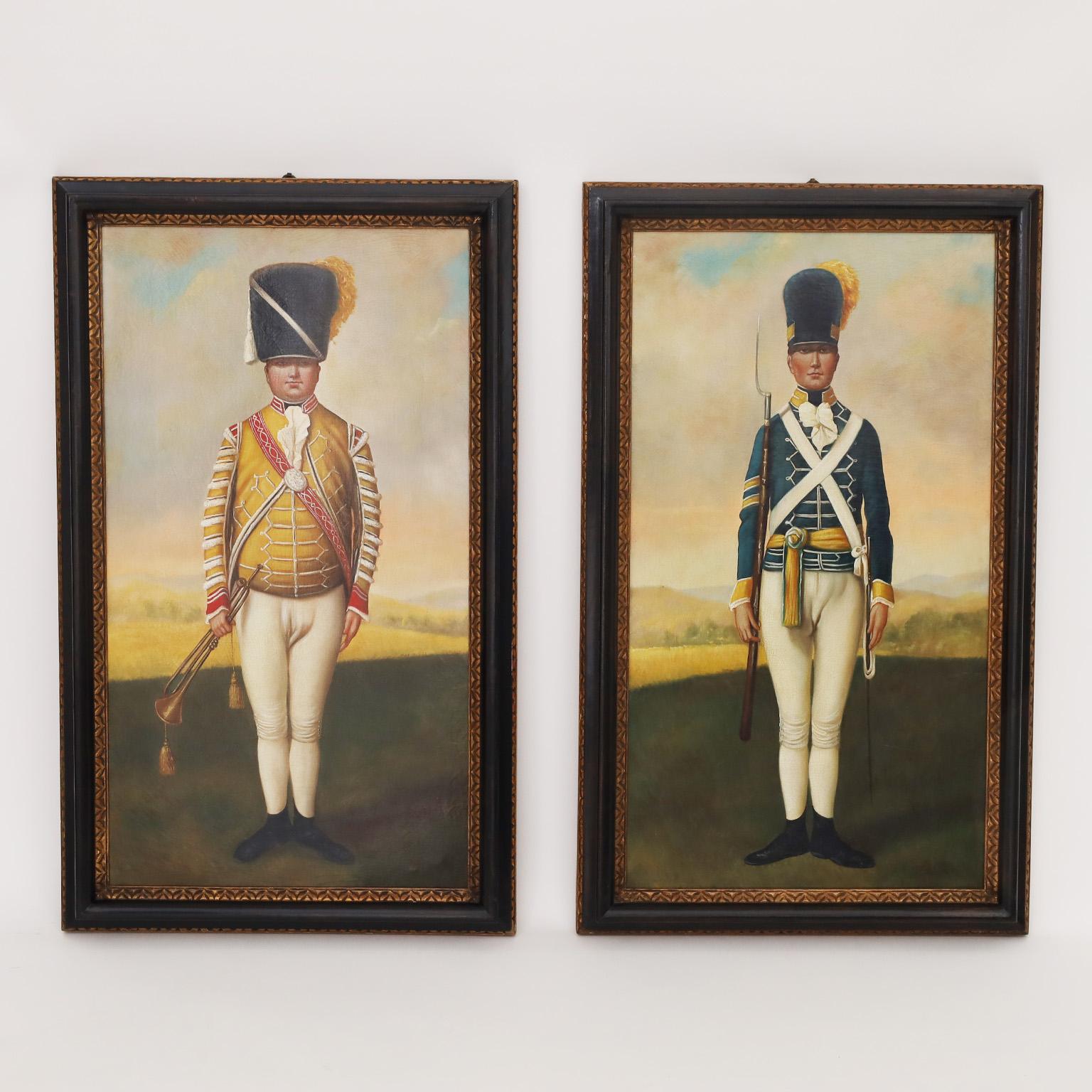 Unknown Figurative Painting - Antique Pair of Oil Paintings on Canvas of Soldiers in Uniform