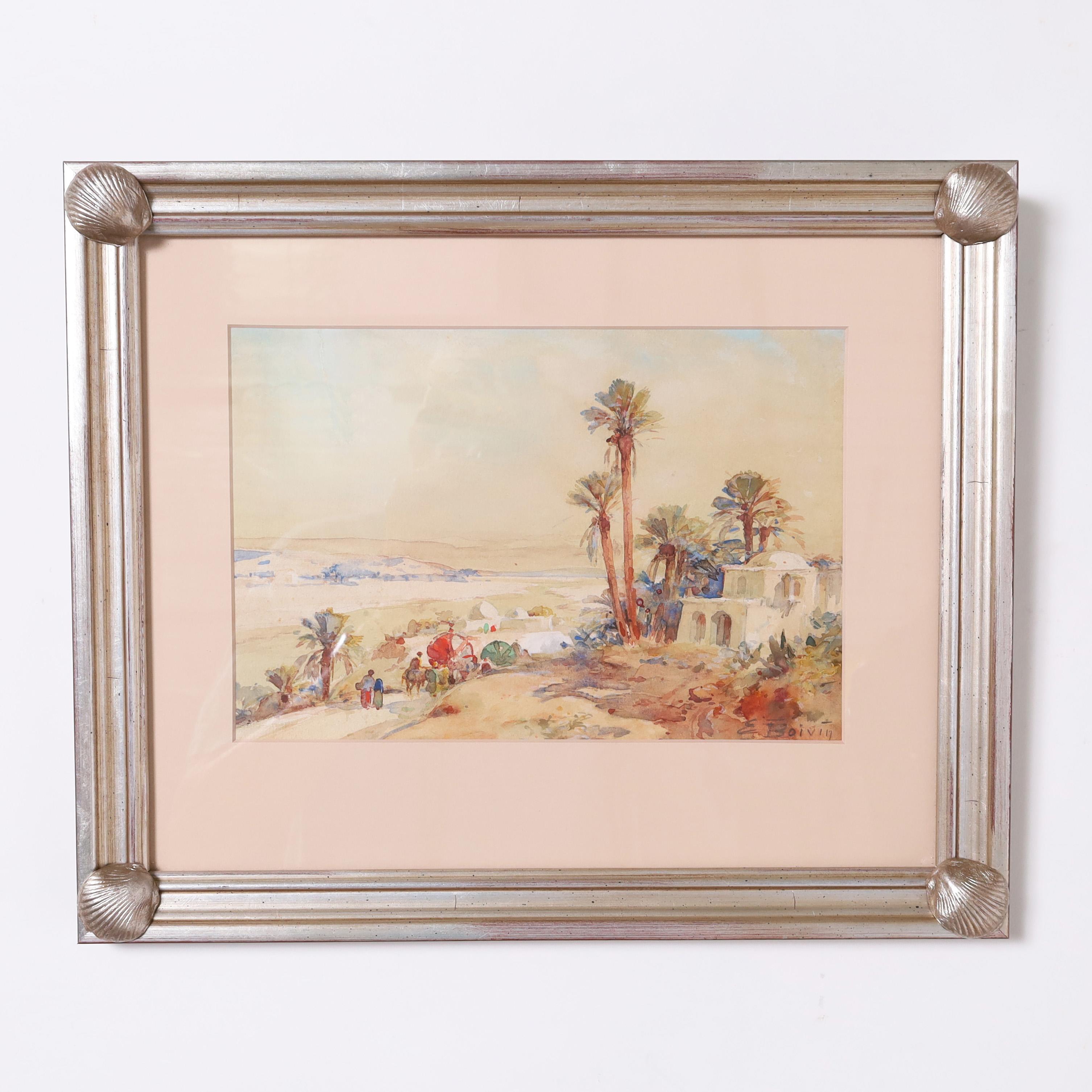 Antikes Paar orientalistischer Aquarelle von Emile Boivin (Sonstige Kunststile), Painting, von Unknown