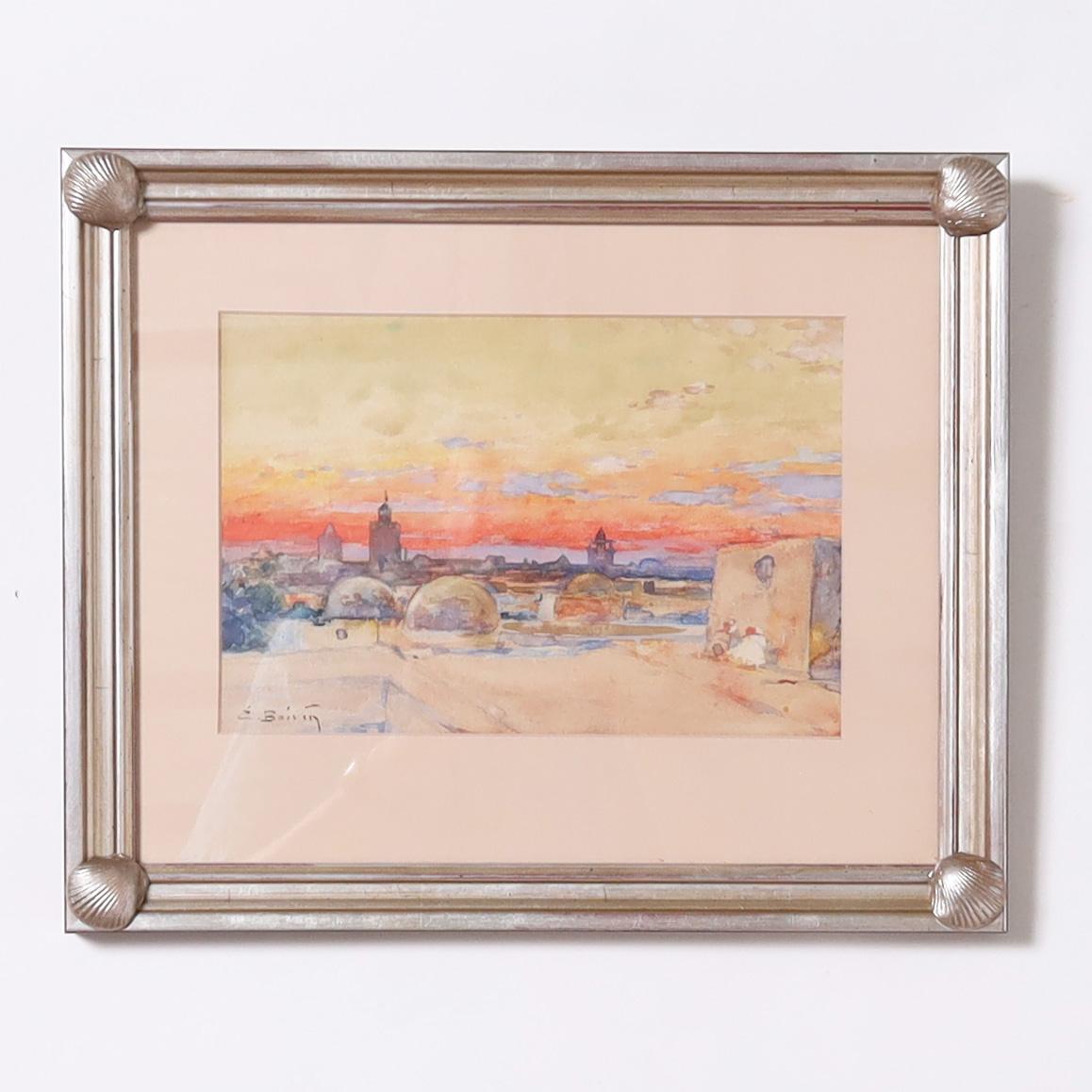 Antikes Paar orientalistischer Aquarelle von Emile Boivin im Angebot 3