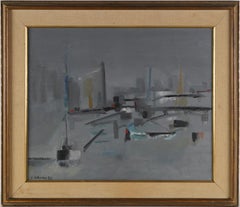 Antique Paris Modern Abstract Signed Original Mid Century Framed Oil Painting