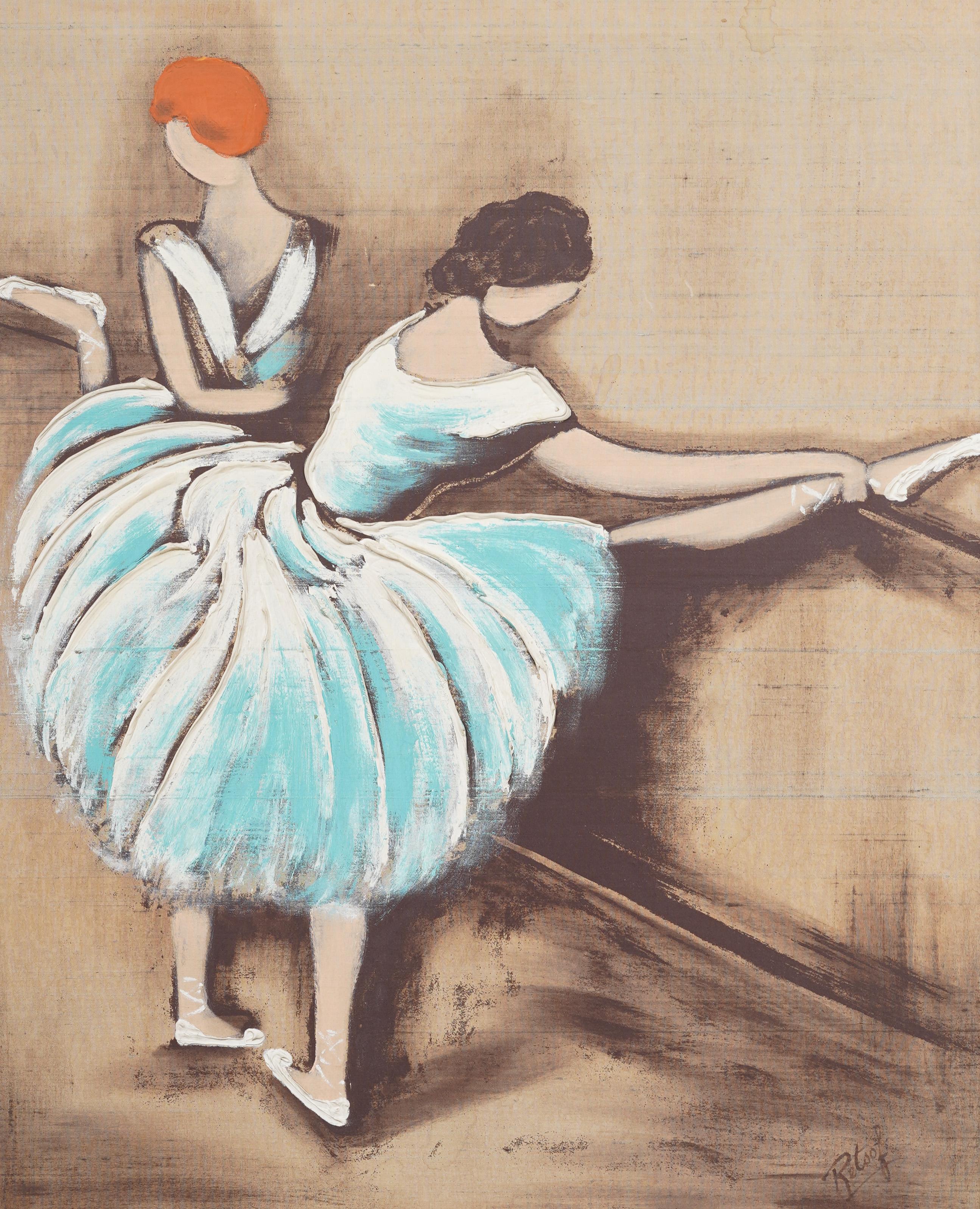 Vintage modernist ballerina portrait oil painting. Oil on board.   Framed. Signed.  In excellent original condition. Handsomely framed in a  modernist wood molding.  Excellent condition, ready to hang and enjoy. 