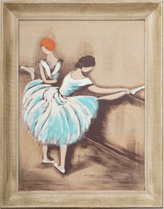 Antique Paris Modern Ballerina Studio Framed Modernist Portrait Oil Painting