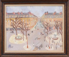 Antico paesaggio urbano parigino moderno, scena di strada firmata e incorniciata, pittura ad olio