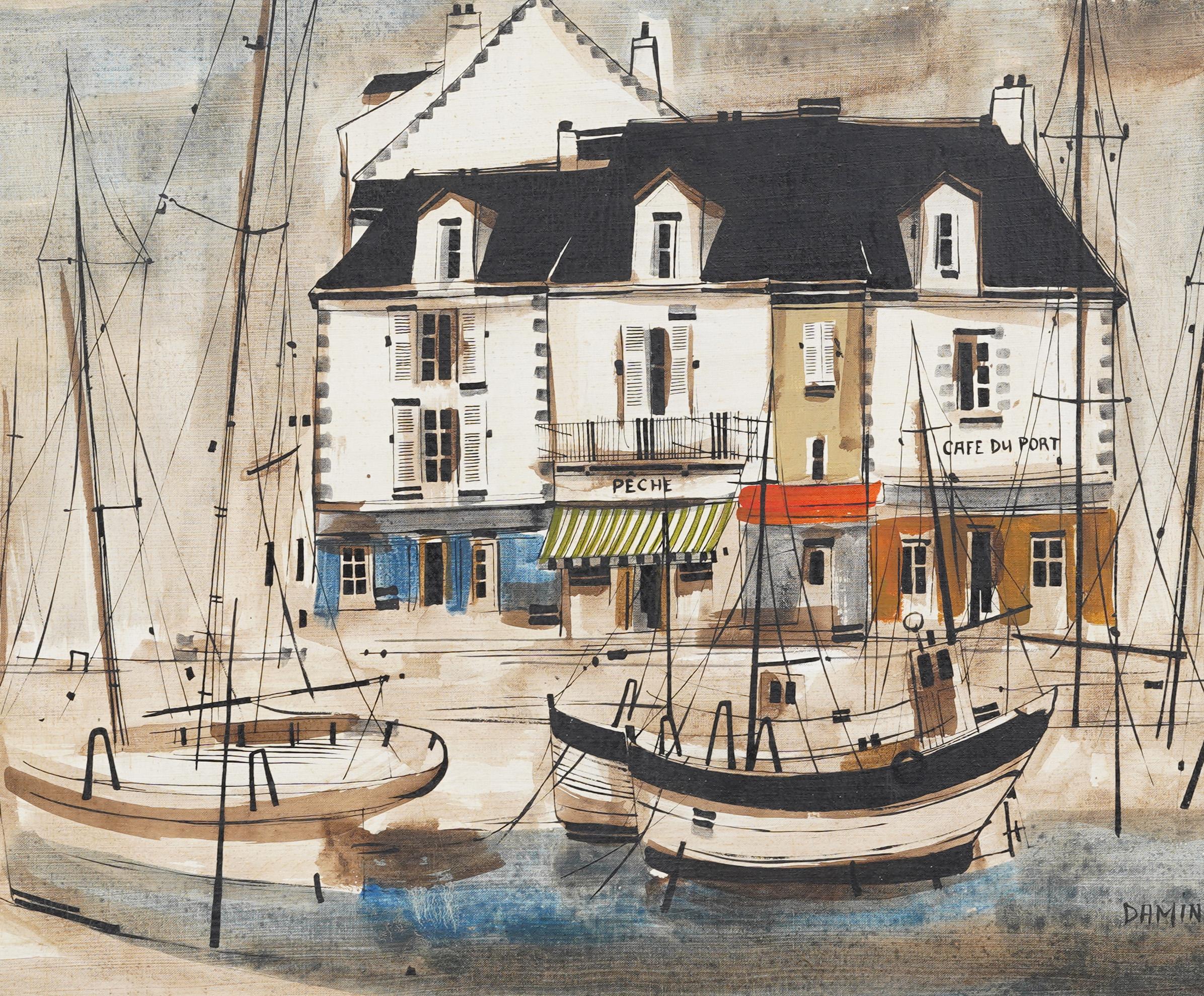 Antique Paris Modern Coastal Port City Framed Signed Original Oil Painting For Sale 2