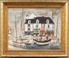 Antique Paris Modern Coastal Port City Framed Signed Original Oil Painting
