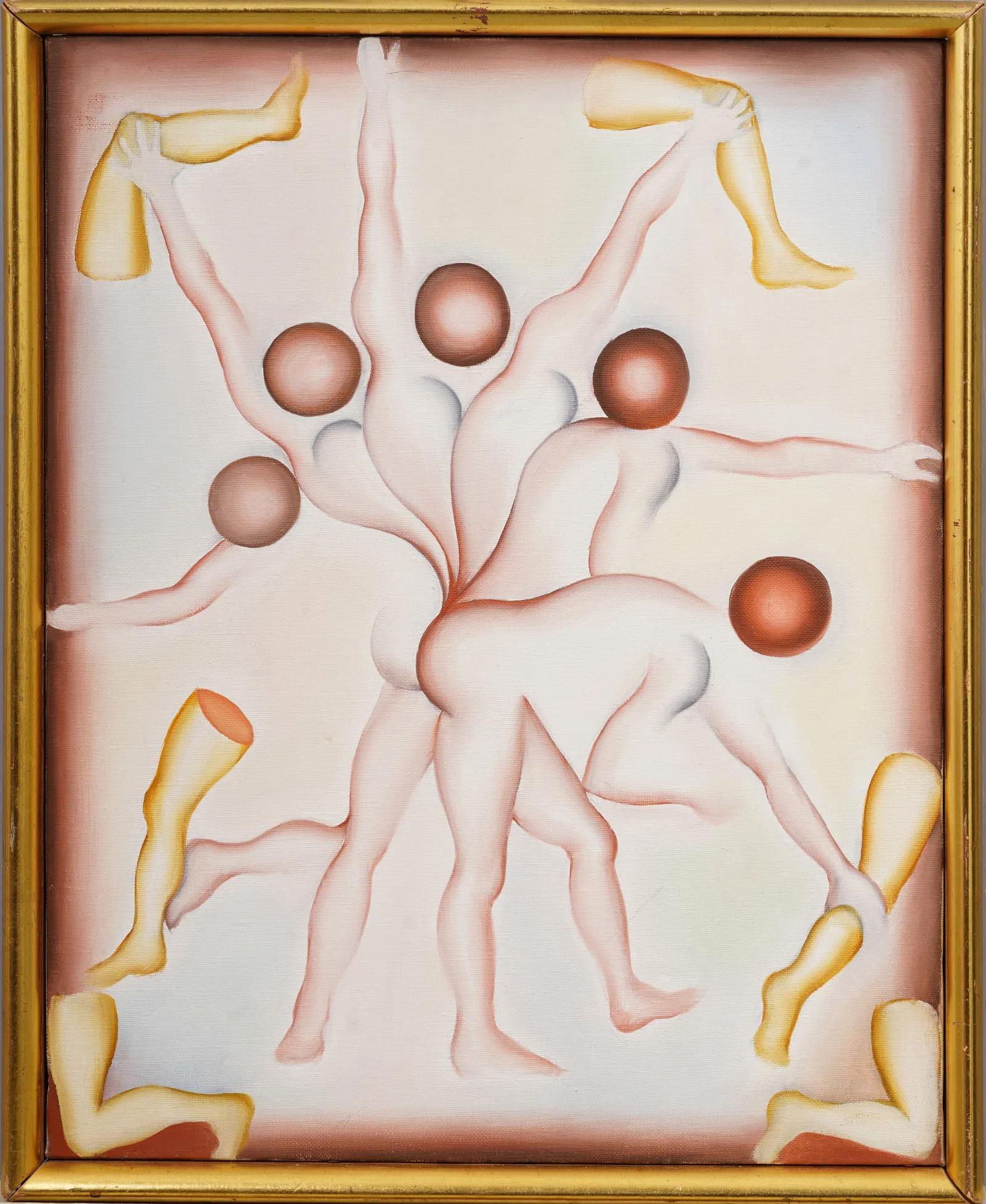 Antico Paris Modern Surreal Nude Woman con cornice firmata e pittura a olio originale - Painting di Unknown