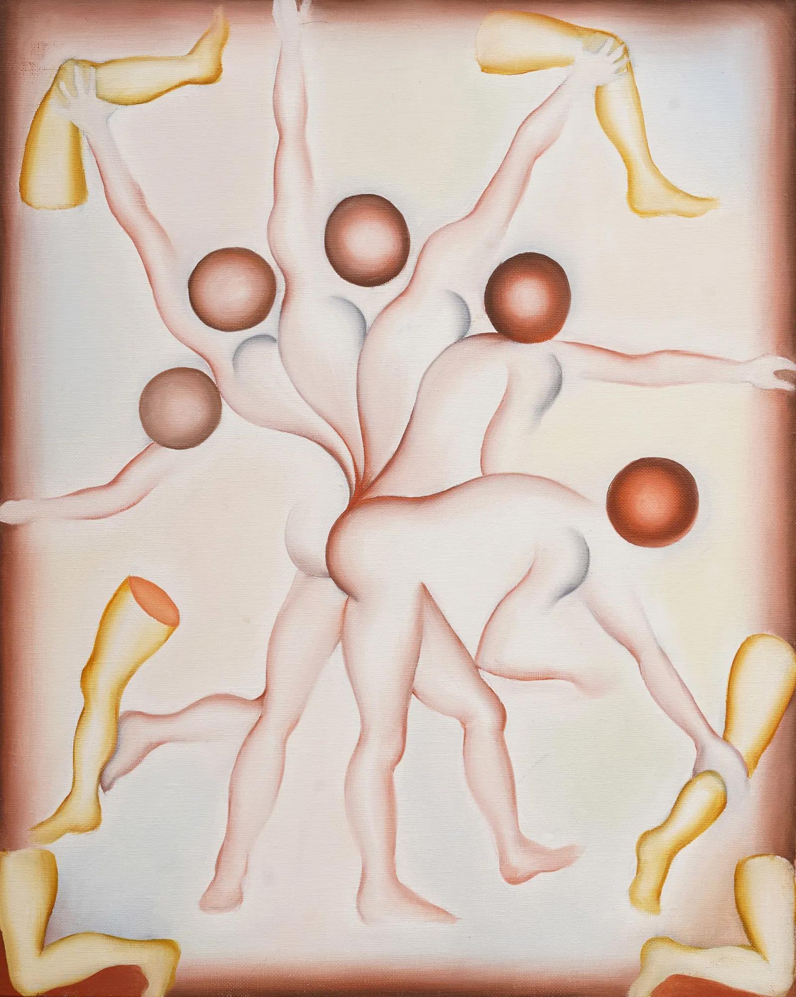 Antico Paris Modern Surreal Nude Woman con cornice firmata e pittura a olio originale - Painting Surrealismo di Unknown
