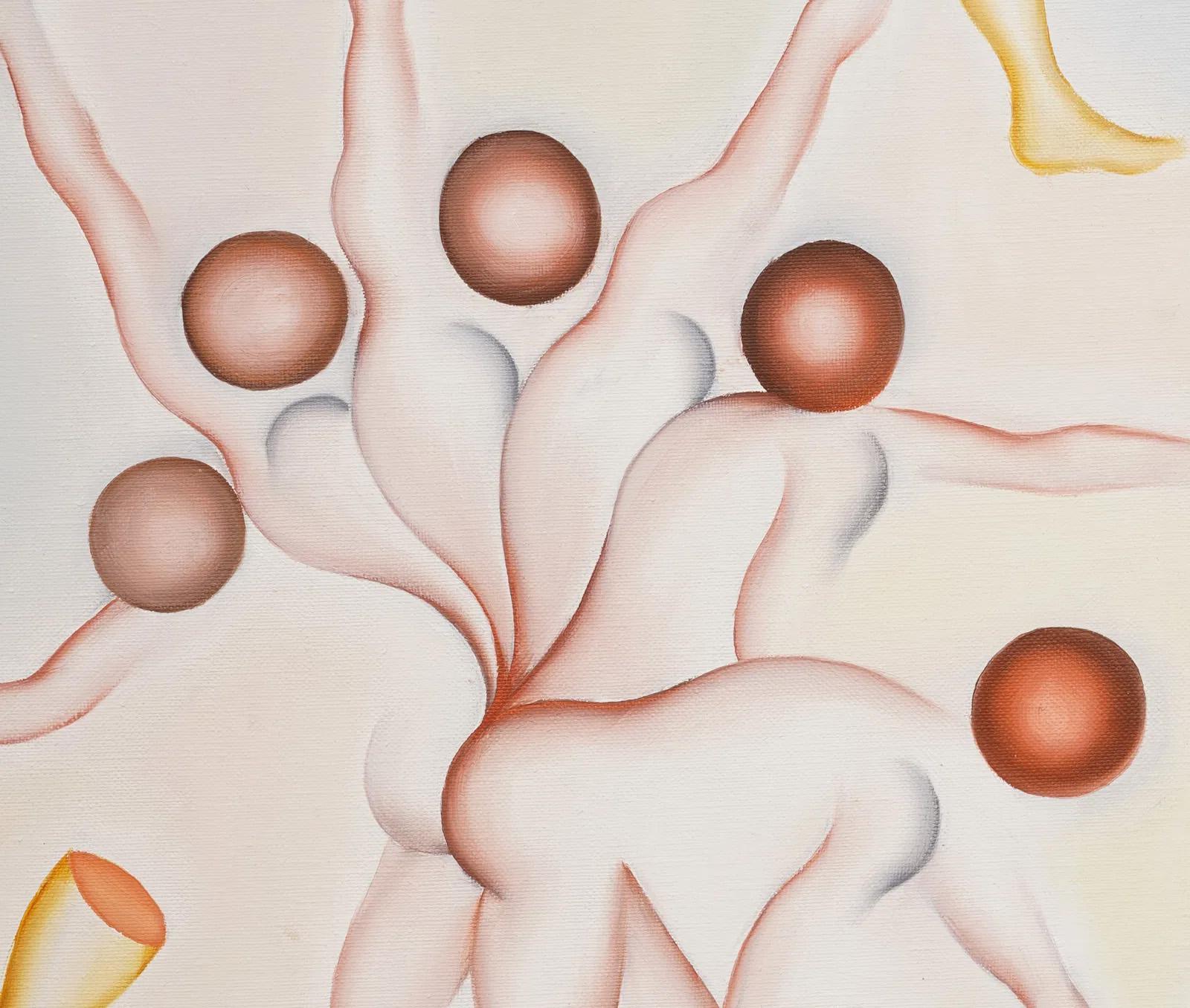 Antico Paris Modern Surreal Nude Woman con cornice firmata e pittura a olio originale - Abstract Painting Beige di Unknown