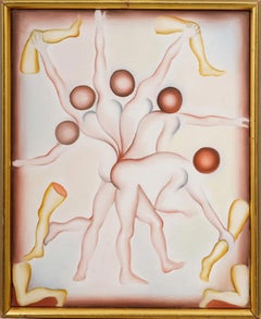 Antico Paris Modern Surreal Nude Woman con cornice firmata e pittura a olio originale