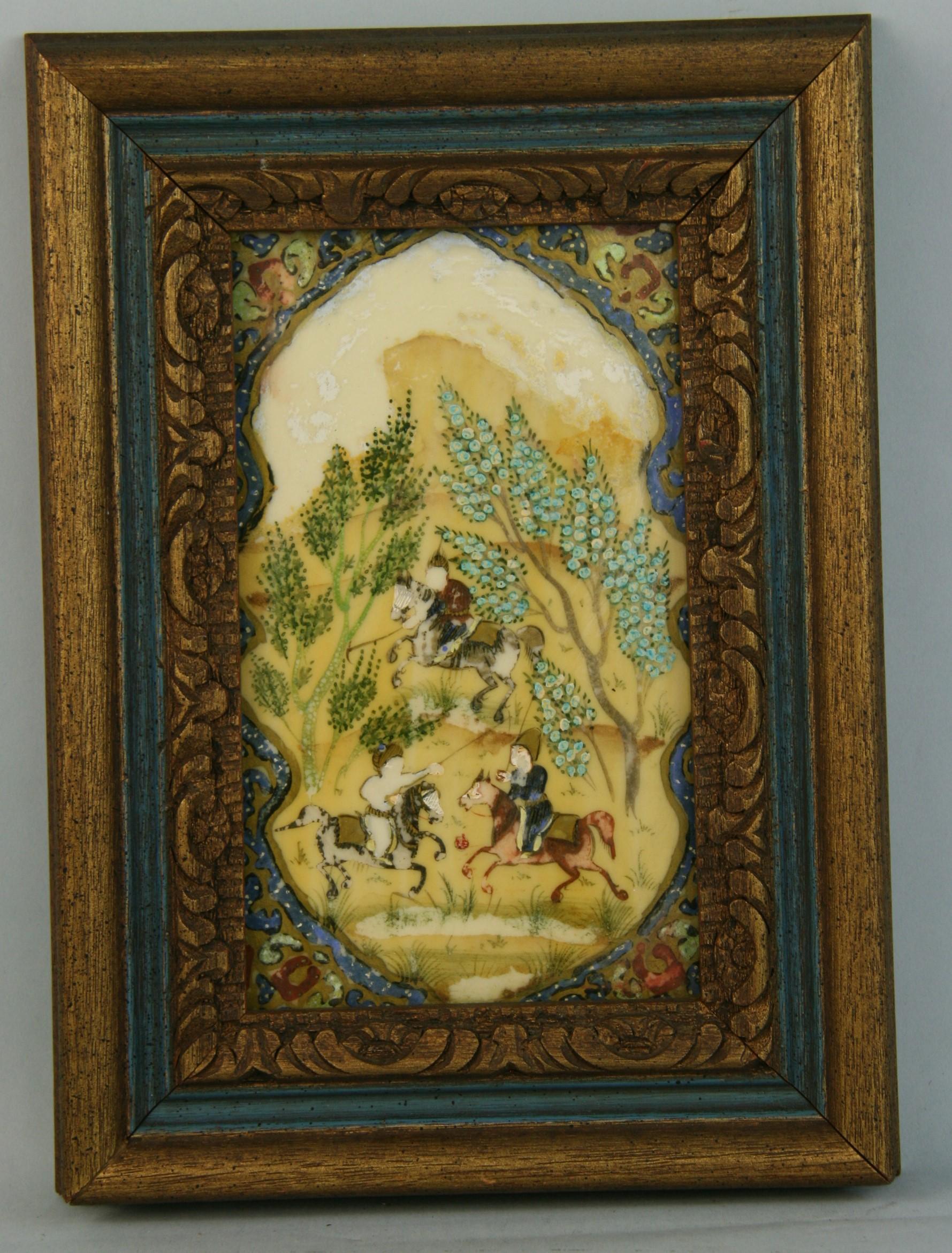 Unknown Landscape Painting - Antique Persian Hunt Scene  Landscape  Oil Painting