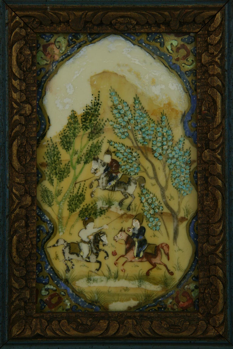 Antique Persian Hunt Scene  Landscape  Oil Painting For Sale 1