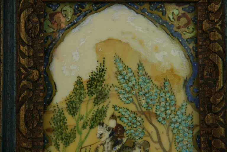Antique Persian Hunt Scene  Landscape  Oil Painting For Sale 5