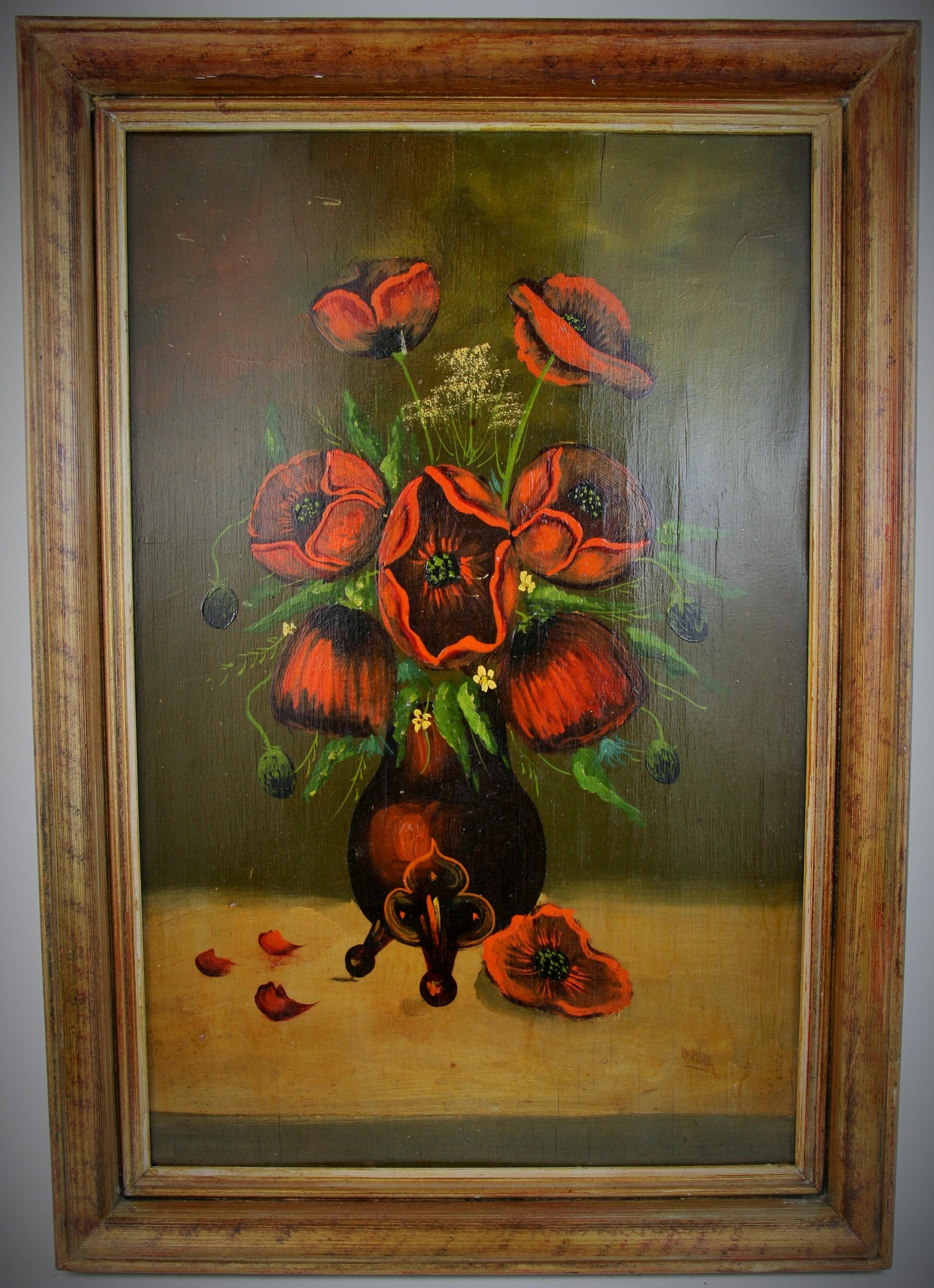 Papaveri antichi  Natura morta di bouquet di fiori Pittura ad olio   1920