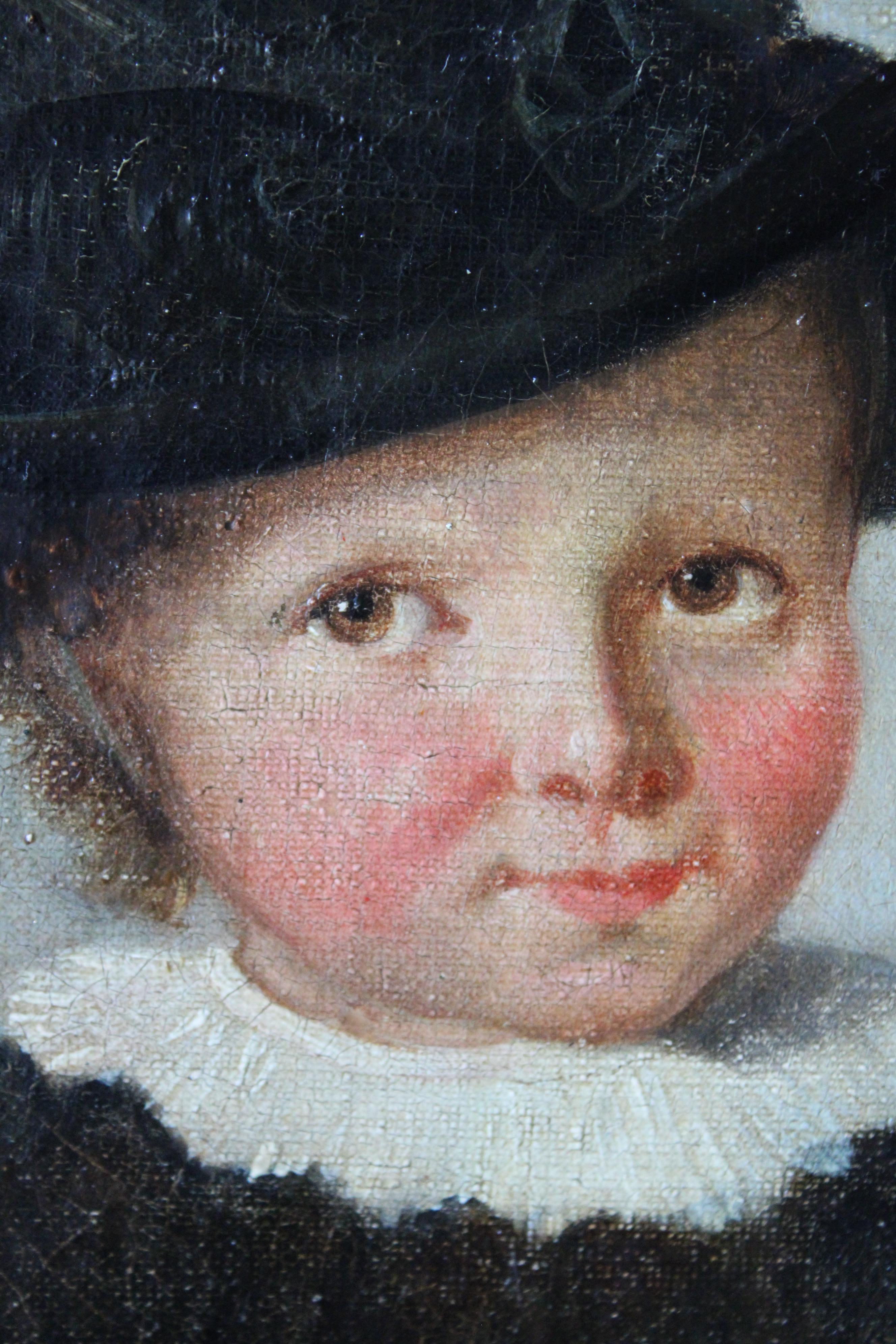 Antique portrait of a boy, child portrait, early 1800's male framed portrait - French School Painting by Unknown