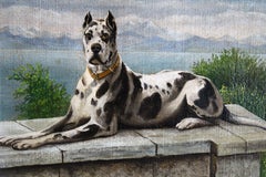 Retrato antiguo de un perro, Pintura al óleo de un gran danés en un paisaje, Arte animal