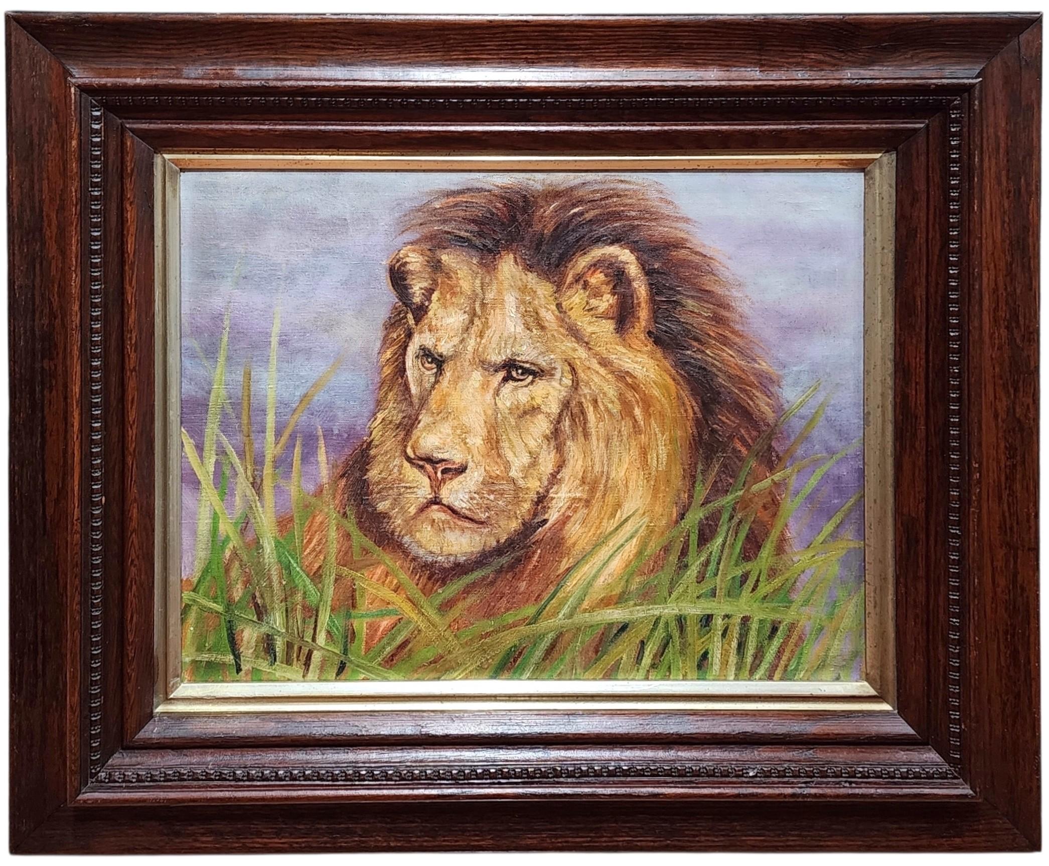 Unknown Animal Painting - Antique Portrait of a Lion