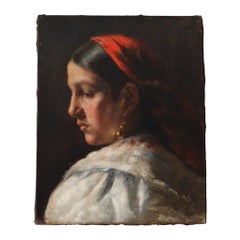 Portrait de femme ancien, 19ème siècle Portrait de femme à l'huile daté de 1883