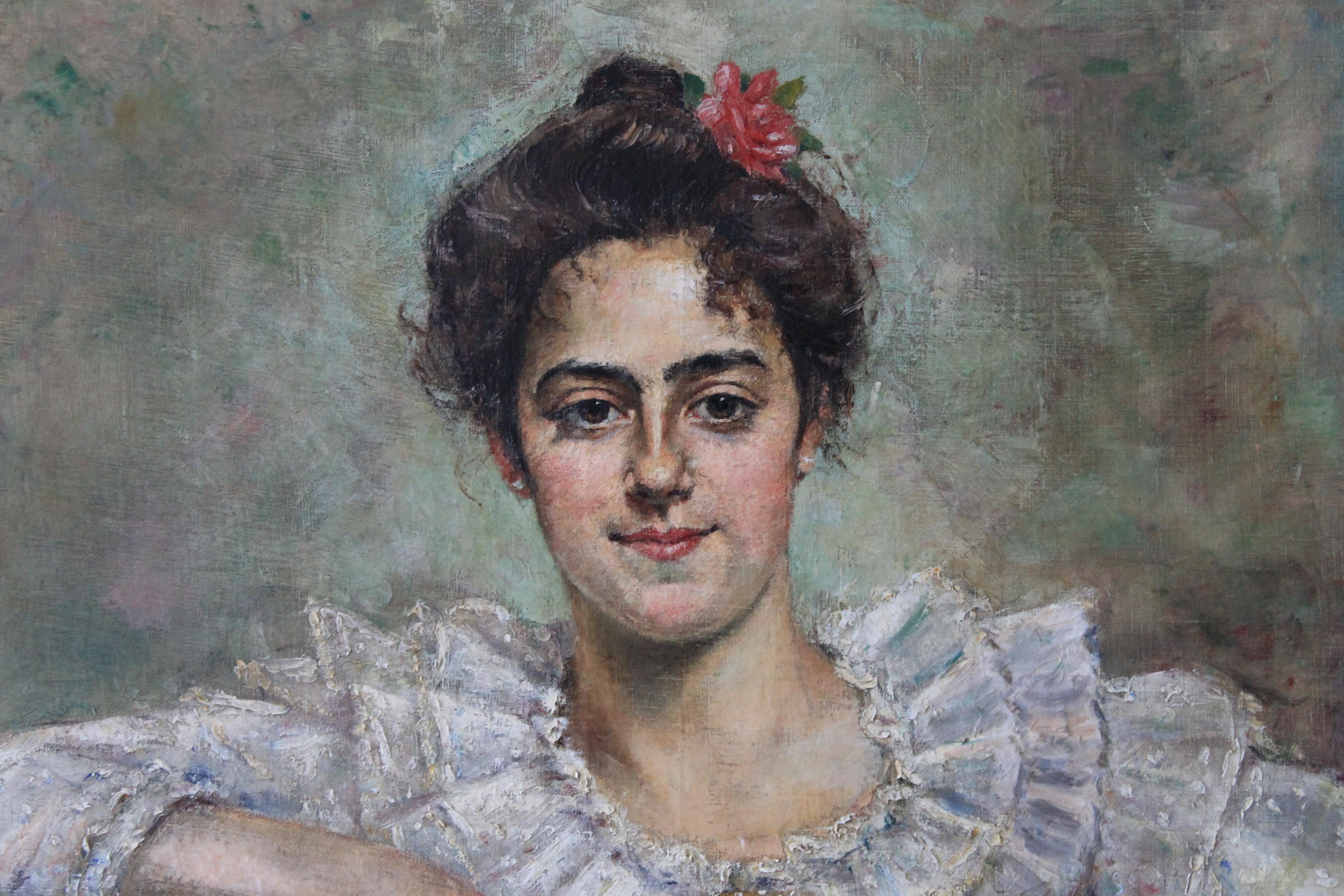 Ritratto di donna, pittura ad olio antica, ritratto femminile - Portrait Painting Grigio di Unknown