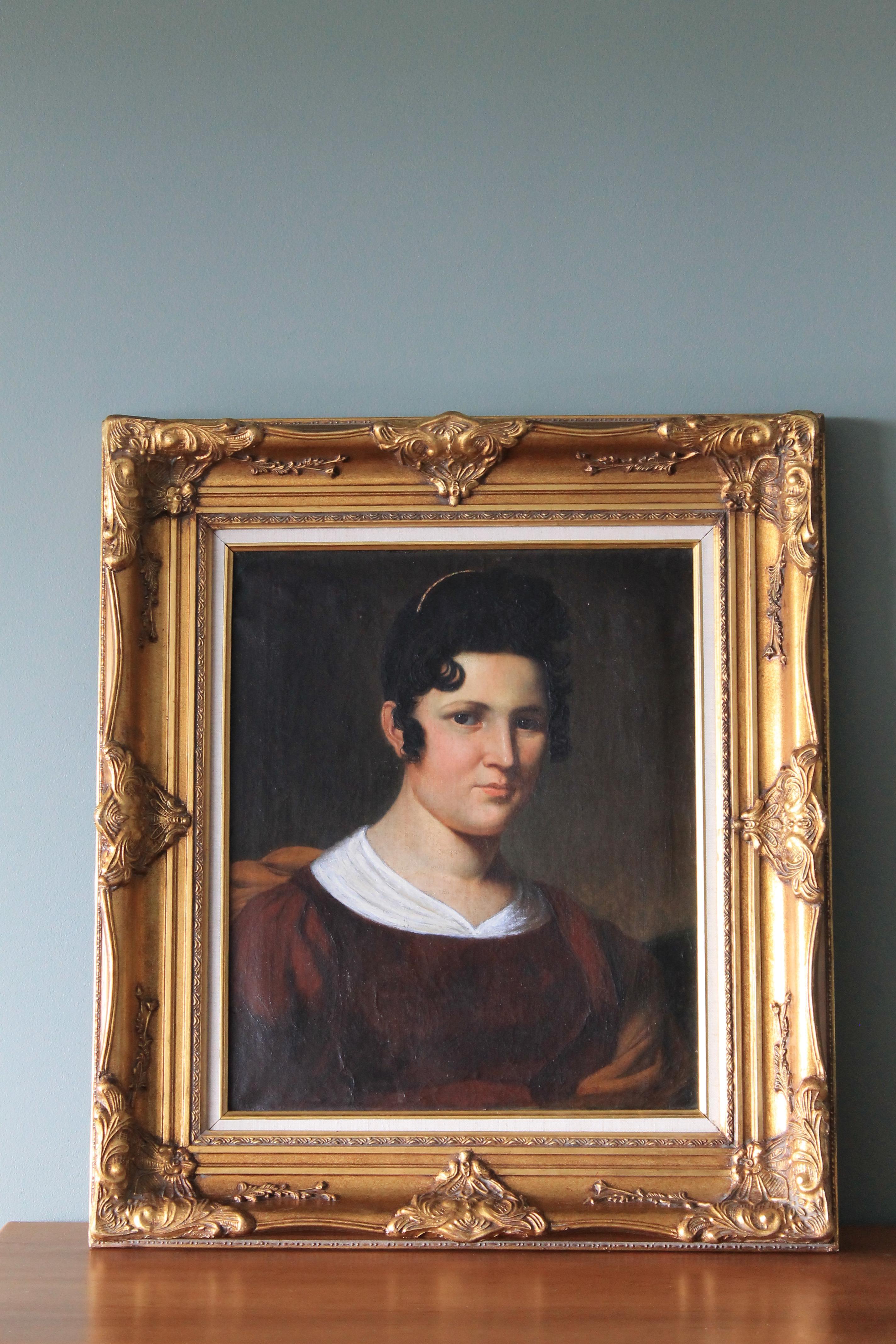 Portrait de femme, peinture à l'huile française d'une femme du début du 19e siècle - Painting de Unknown