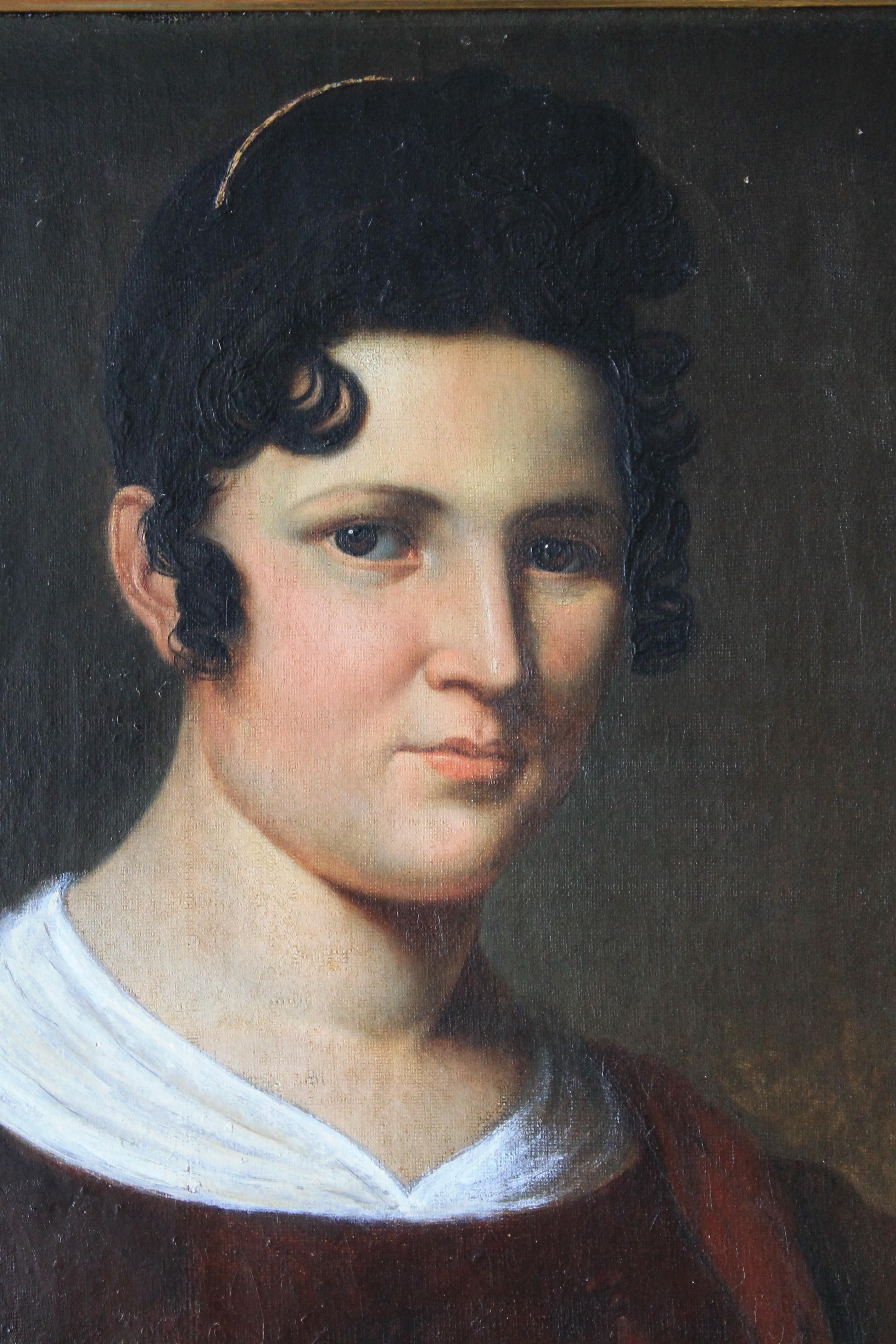 Portrait de femme, peinture à l'huile française d'une femme du début du 19e siècle - Marron Portrait Painting par Unknown