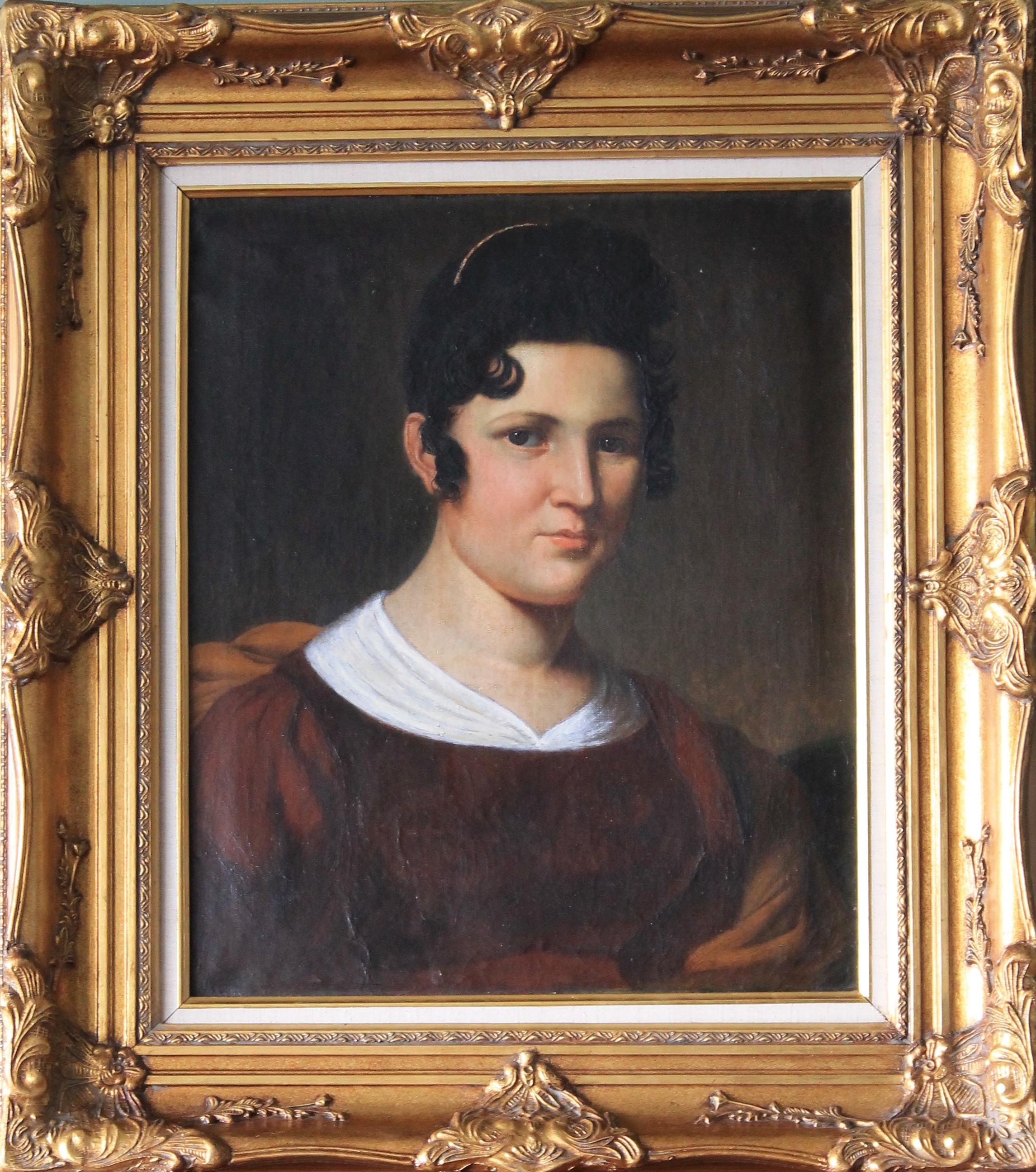 Portrait Painting Unknown - Portrait de femme, peinture à l'huile française d'une femme du début du 19e siècle