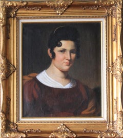 Antique portrait of a woman, French oil painting of early 19th century woman
