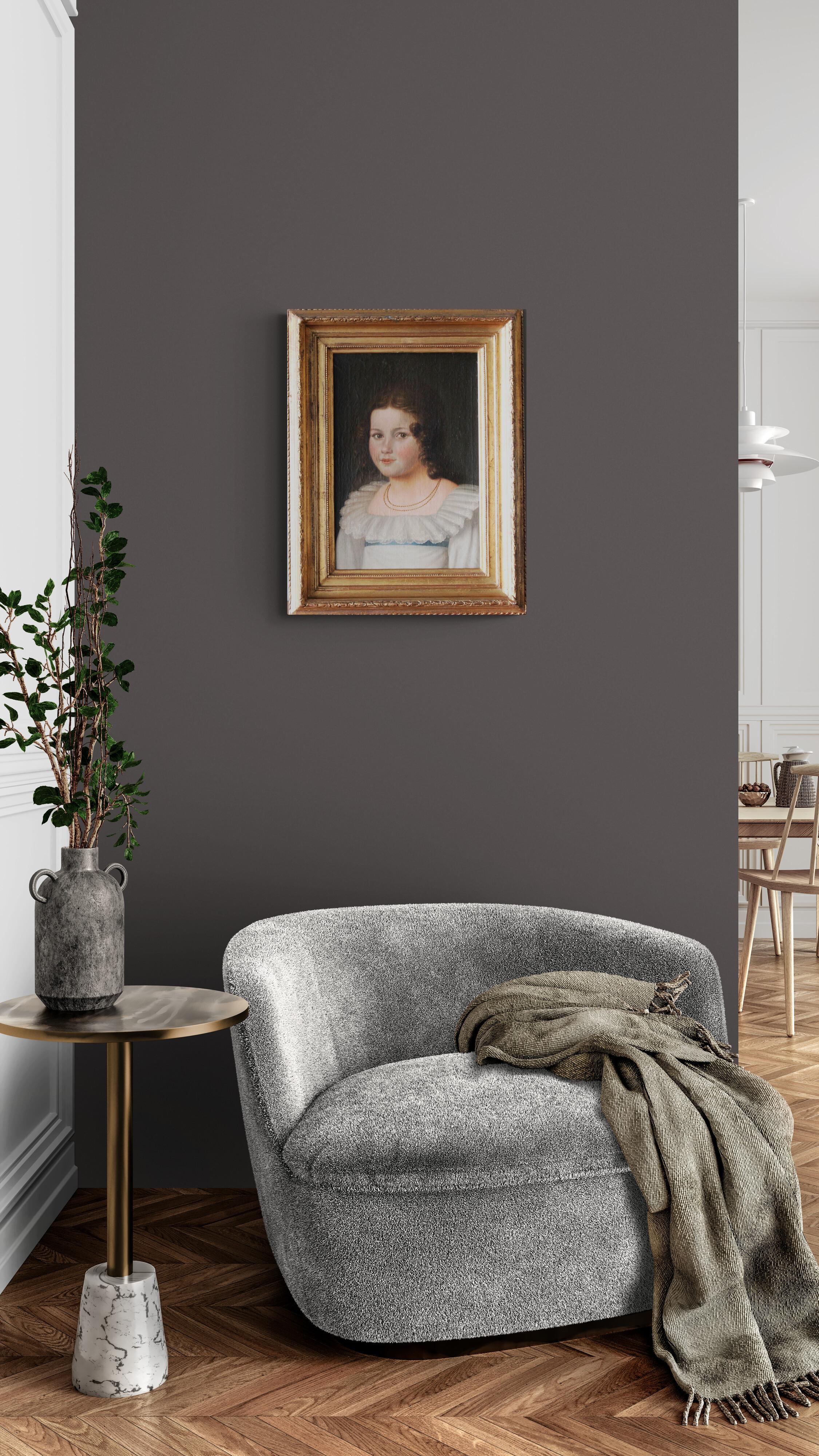 Portrait ancien d'une femme, peinture à l'huile romantique française, portrait féminin en vente 6