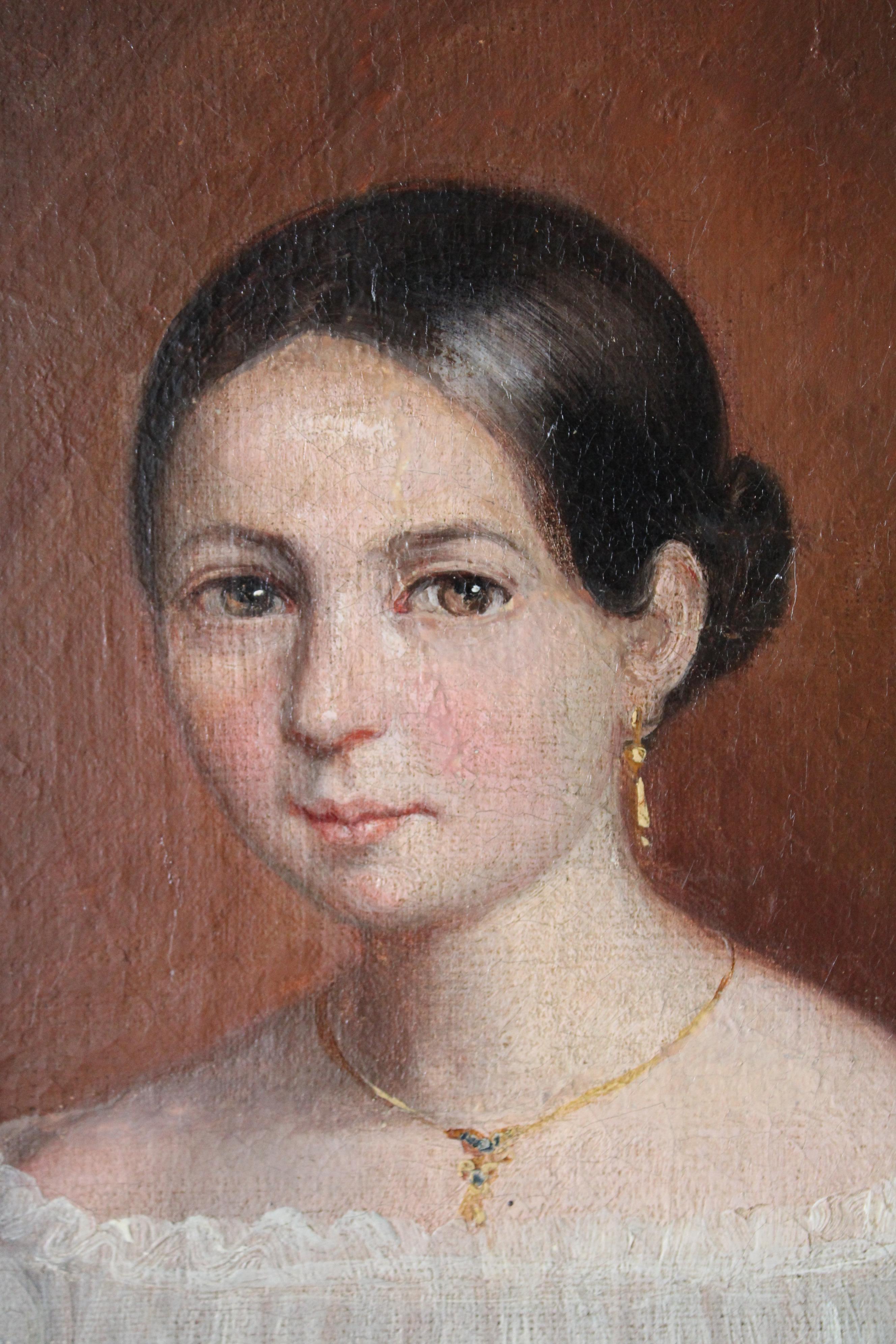 Antique portrait of a woman, French romantic oil painting, female portrait 1