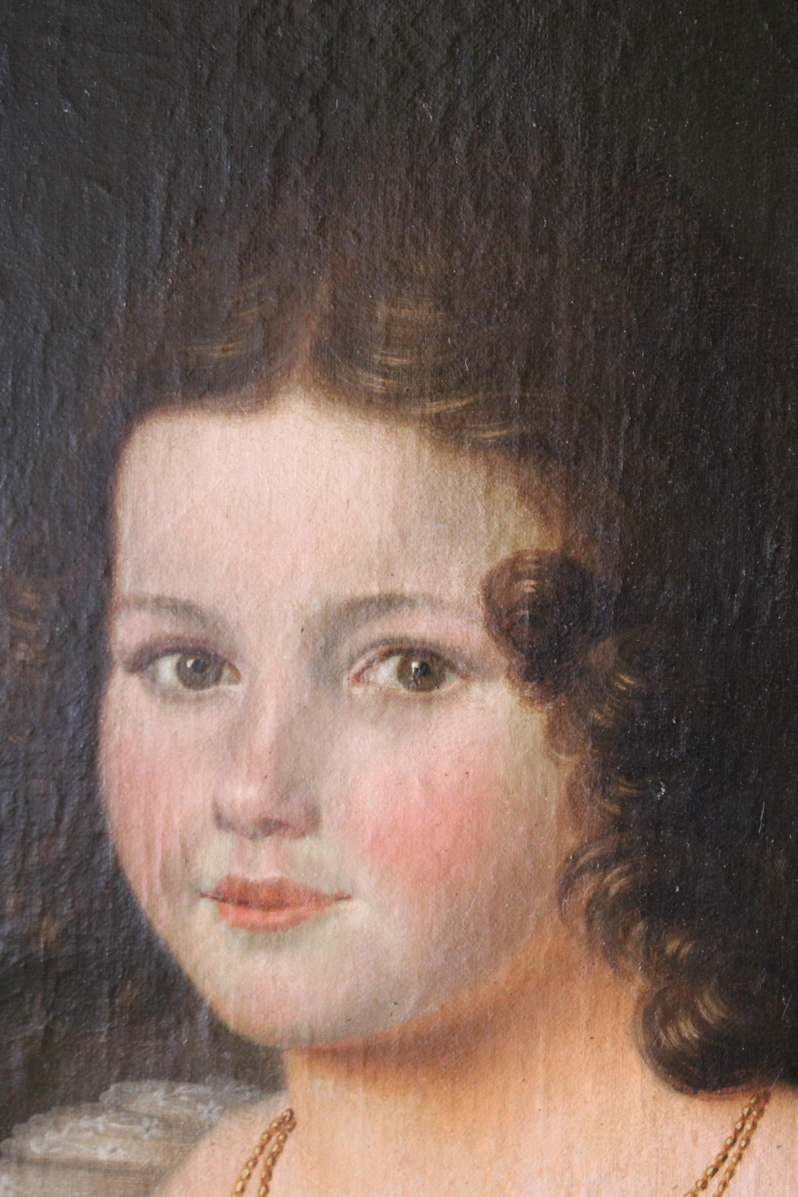 Antique portrait of a woman, French romantic oil painting, female portrait For Sale 1