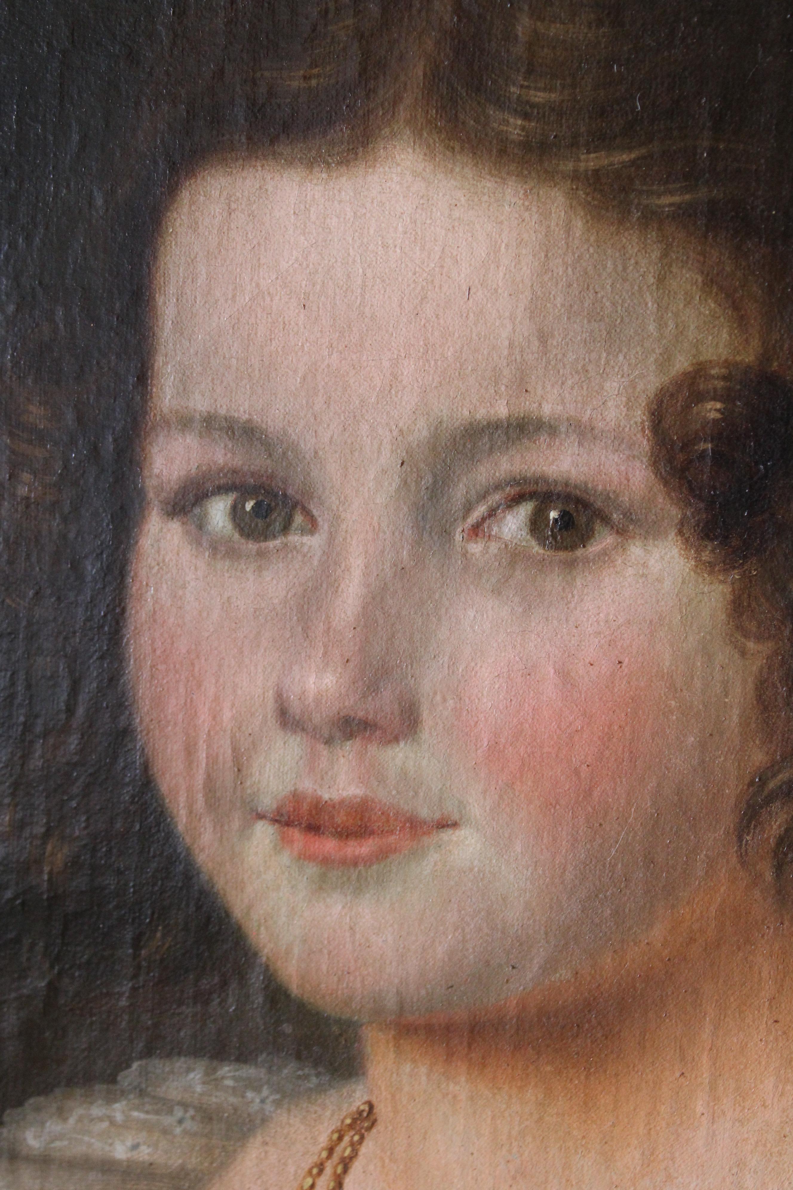 Portrait ancien d'une femme, peinture à l'huile romantique française, portrait féminin en vente 1