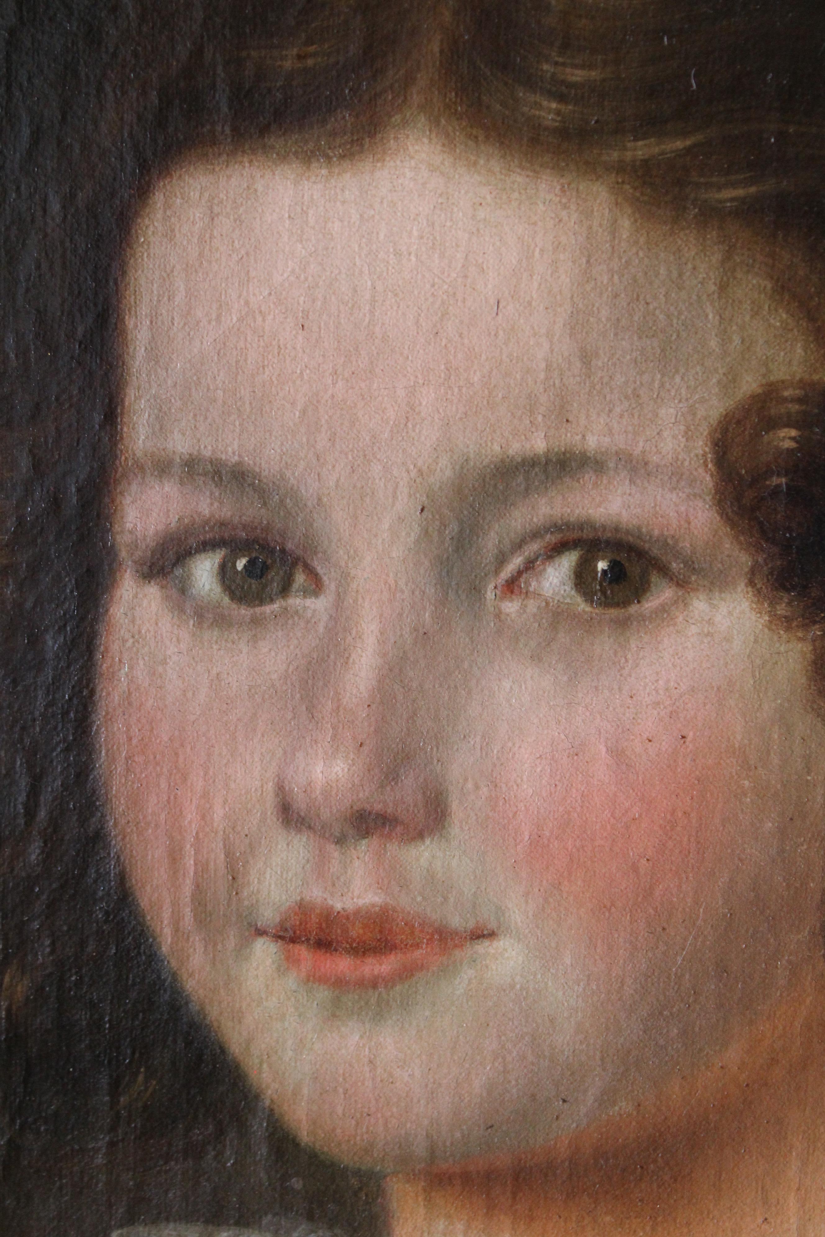 Portrait ancien d'une femme, peinture à l'huile romantique française, portrait féminin en vente 2
