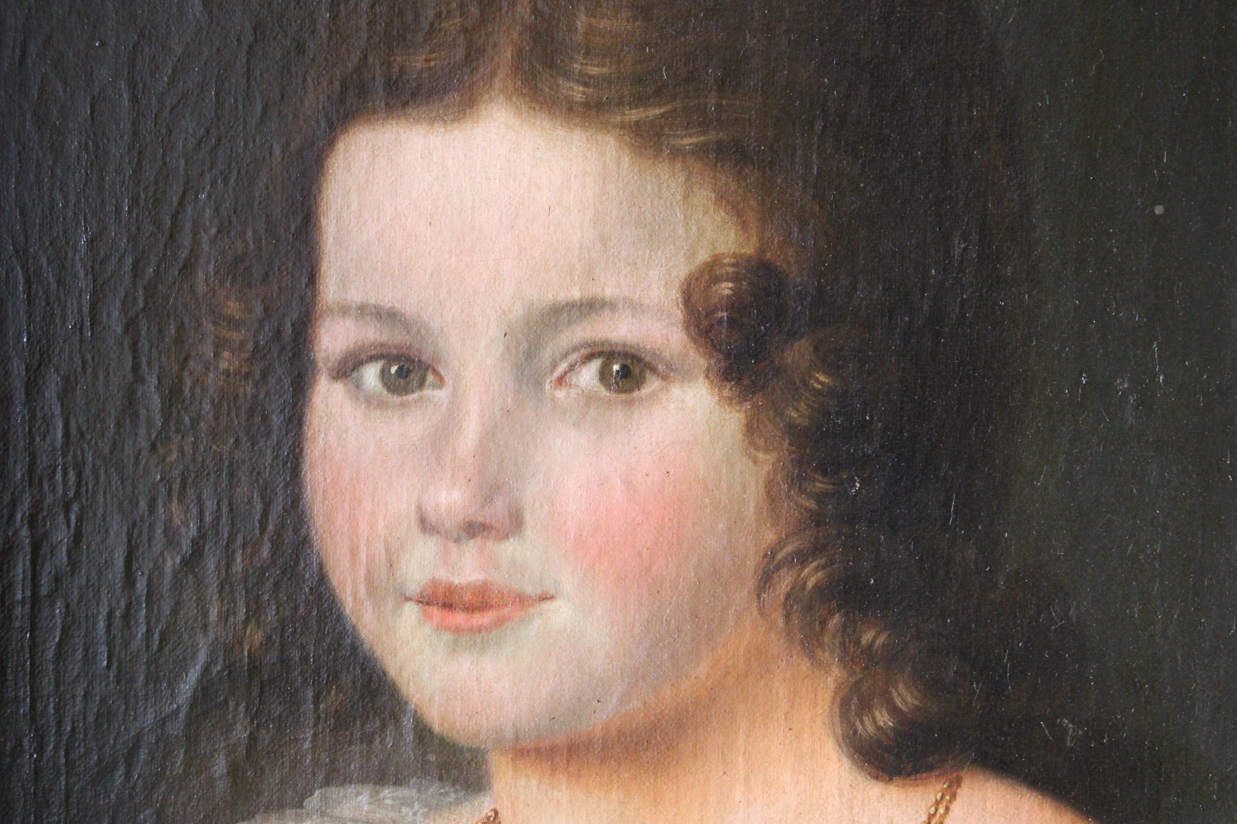 Portrait ancien d'une femme, peinture à l'huile romantique française, portrait féminin en vente 3