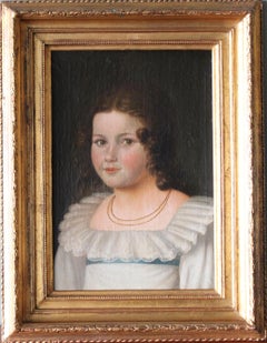 Retrato antiguo de mujer, óleo romántico francés, retrato femenino