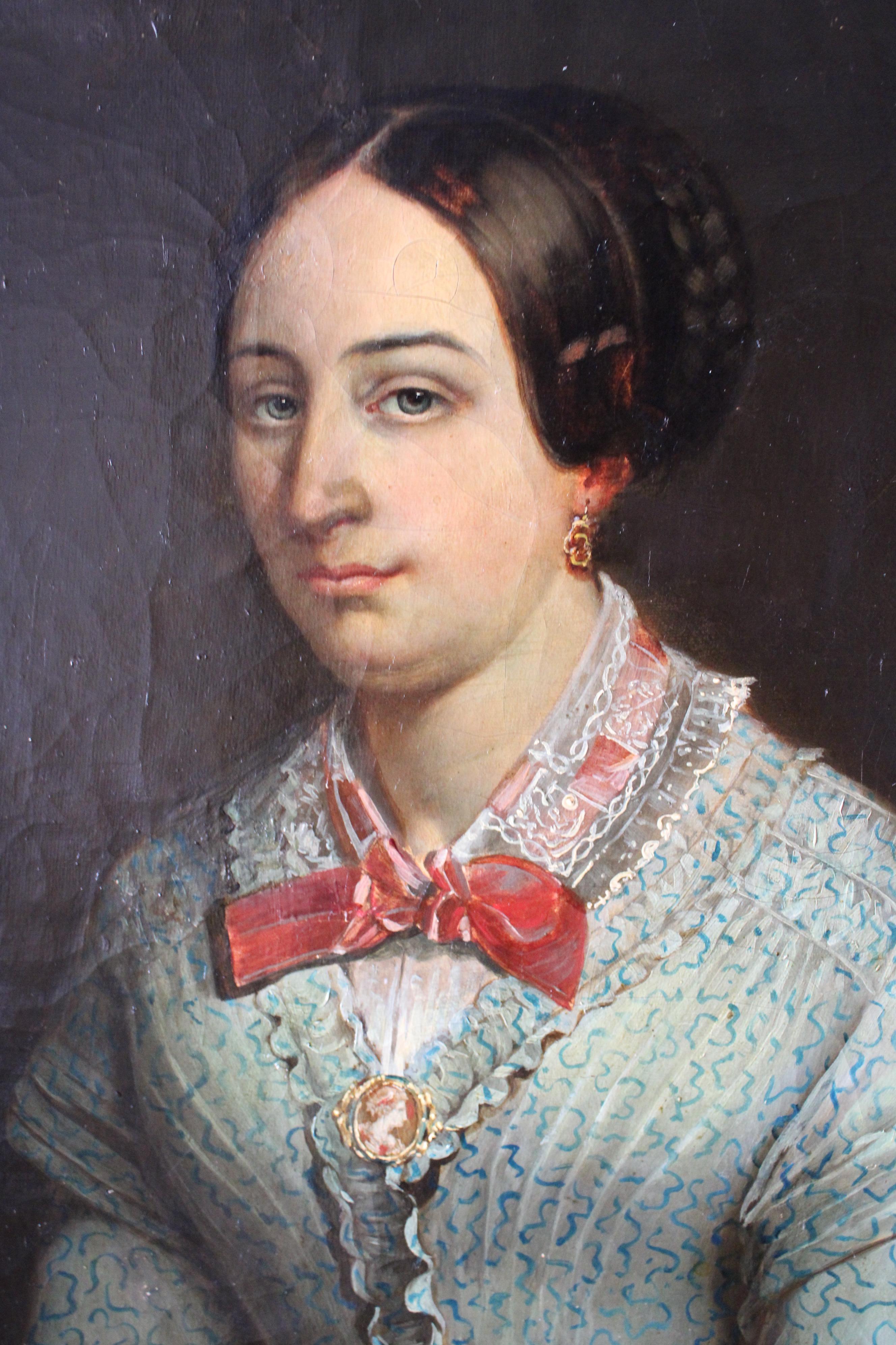 Antikes Porträt-Ölgemälde, Frau, 19. Jahrhundert, Original, Öl auf Leinwand im Angebot 6